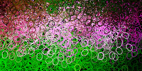 Dark pink, green vector background with random forms.