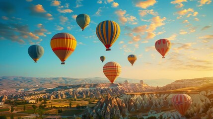 Bright hot air balloons in sky of Cappadocia