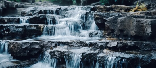 Waterfall on river rocks in the mountains