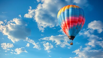Fototapeta na wymiar Colorful hot air balloon flying over blue sky with white clouds