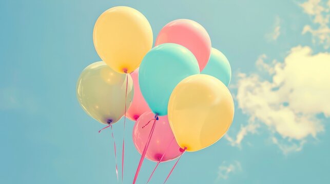 Colorful balloons done with a retro instagram filter effect. Concept of happy birth day in summer and wedding,