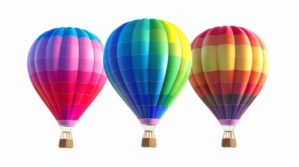 Rainbow colored hot air balloon isolated on white background