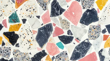 Fotobehang Terrazzo marble flooring seamless pattern in bright colors. Texture of classic italian type of floor in Venetian style composed of natural stone, granite, quartz, marble, cement and concrete © chanidapa