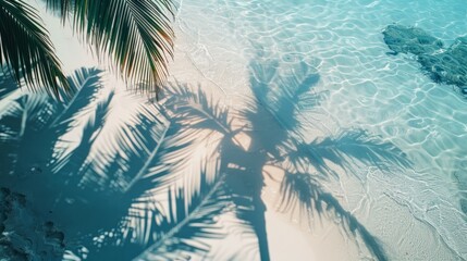Fototapeta na wymiar Shadow of palm leaves on white sand beach generative ai