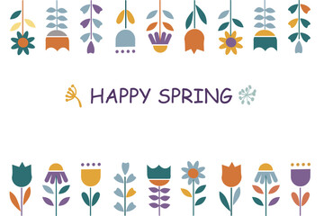 Trendy typographic vector composition with Happy Spring sign and flowers. Great template for social media, poster or card