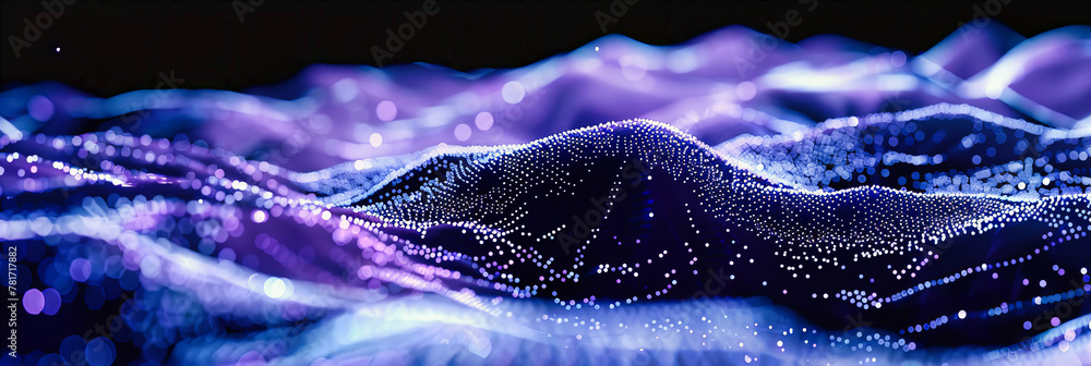 Poster abstract blue glow and wave, futuristic science background, digital particle grid and energy flow