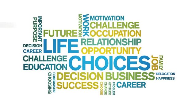 Life Choices animated word cloud;text design animation tag kinetic typography seamless loop.