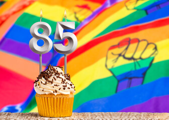 Birthday candle number 85 - Gay march flag background