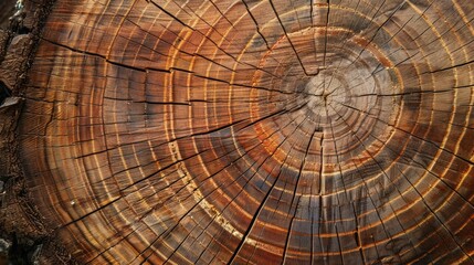 Close up of a circular cut on tree trunk