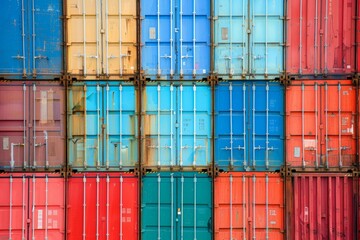 Stacked shipping container on logistics center, Abstract container background, Generative AI