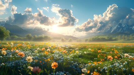 Digital nature clouds flowers plants poster PPT background