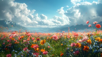 Digital nature clouds flowers plants poster PPT background