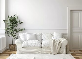 Farmhouse living room interior, Scandinavian style. Presented in 3D render. Made with generative AI technology