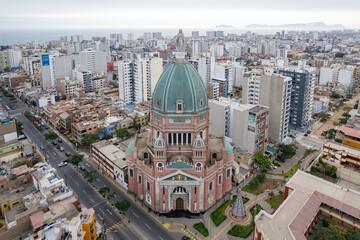Aerial view of the Immaculate Heart of Mary Church, located in the district of Magdalena. Lima