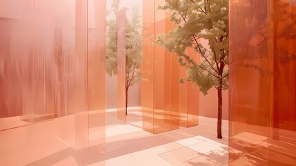 Digital orange pink surreal art installation poster PPT background