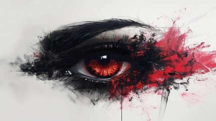 Artistic background with red woman's eye, minimalist, AI-generative