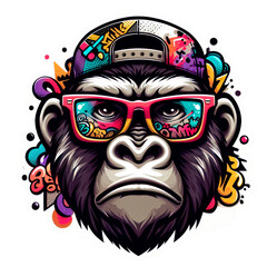 A cool, stylish, and colored gorilla with glasses - transparent background