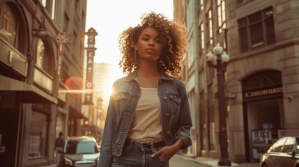 Fashionable Young Woman in Urban Sunset Scene