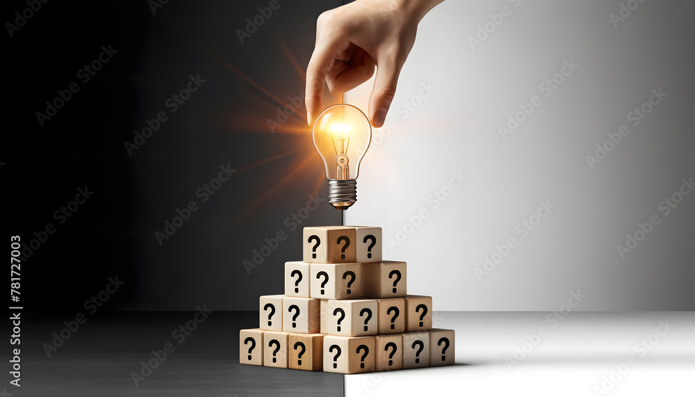 Poster the top block has a bright, glowing light bulb symbol, representing an idea or solution.