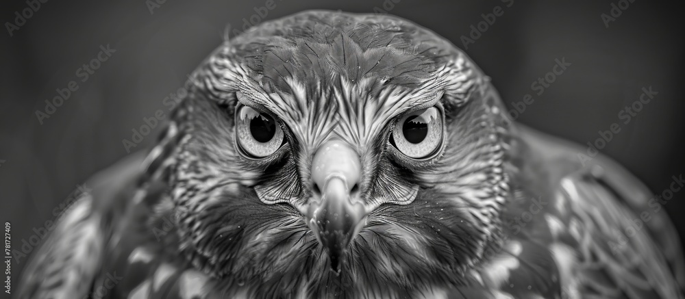 Poster a bird of prey, a hawk, displaying a distinctive feature with its oversized beak and unusually large
