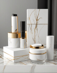 A luxury cosmetic skin care set, cream container on a neutral background, sleek design. product presentations, beauty blogs, or skincare marketing materials