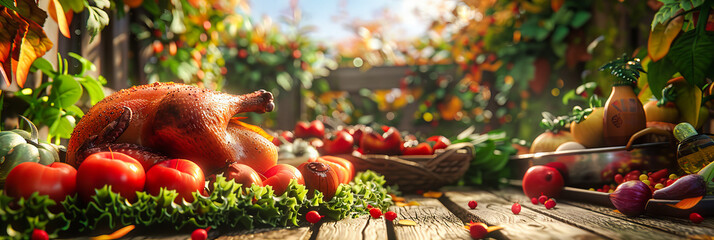 Autumnal Harvest Scene with Seasonal Vegetables and Fruits, A Rustic Display Celebrating the Bounty of Fall, Ideal for Thanksgiving