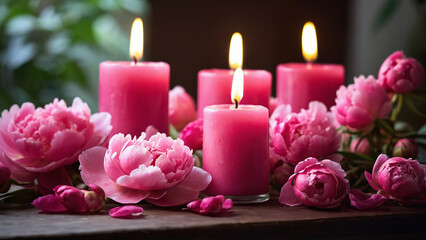 Obraz na płótnie Canvas Pink candles and flowers