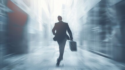 A blurred figure in a business suit runs towards the gateway their back turned as they frantically try to make it through before it . . - obrazy, fototapety, plakaty