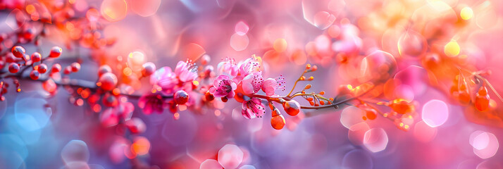 Obraz na płótnie Canvas Blossoming Pink Flowers, Springtime Freshness, Cherry Blossom Beauty, Soft and Bright Nature Scene