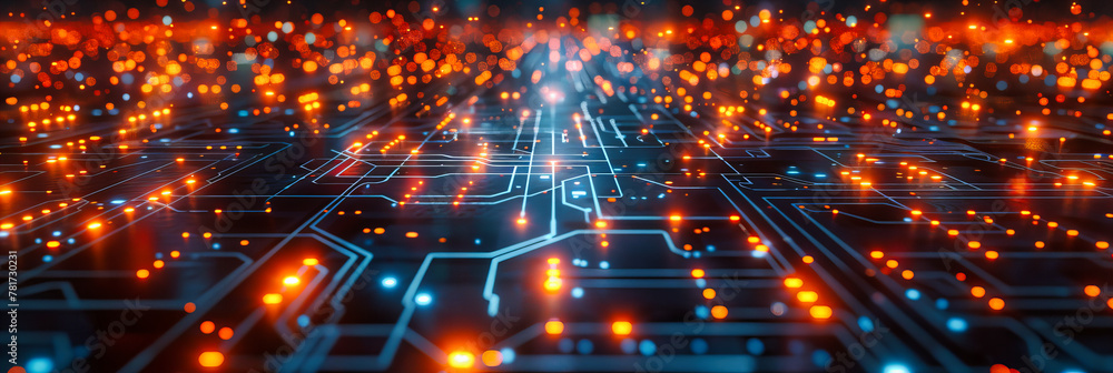 Aufkleber blue digital circuit, abstract computer technology and cyberspace concept, futuristic network and co