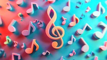 Colorful 3D treble clef icon surrounded by musical notes