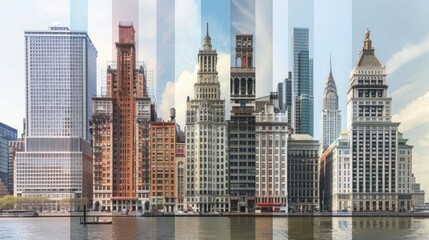 Obraz premium The evolution of buildings from the past to the present in one picture.