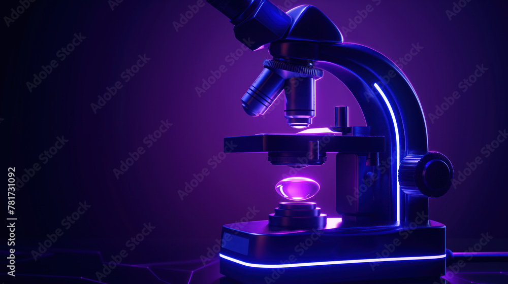 Poster glowing 3d microscope icon symbolizing science and discovery