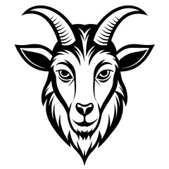 head of a goat mascot,goat silhouette,vector,icon,svg,characters,Holiday t shirt,black goat Hand drawn trendy logo Vector illustration,peacock on a white background,eps,png