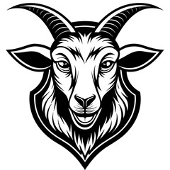 head of a goat mascot,goat silhouette,vector,icon,svg,characters,Holiday t shirt,black goat Hand drawn trendy logo Vector illustration,peacock on a white background,eps,png
