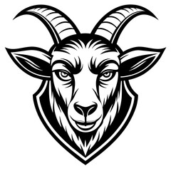 head of a goat mascot,goat silhouette,vector,icon,svg,characters,Holiday t shirt,black goat Hand drawn trendy logo Vector illustration,peacock on a white background,eps,png