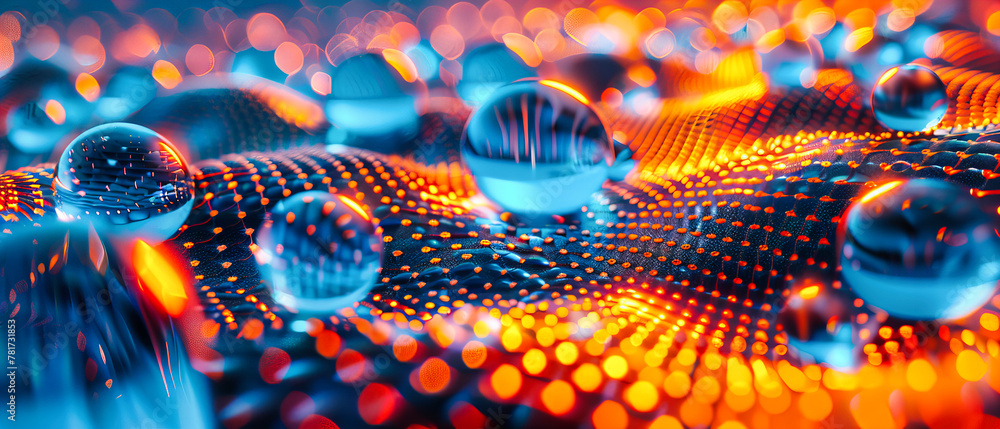 Poster blue futuristic bokeh and abstract science waves, glowing particle design, technology and space conc