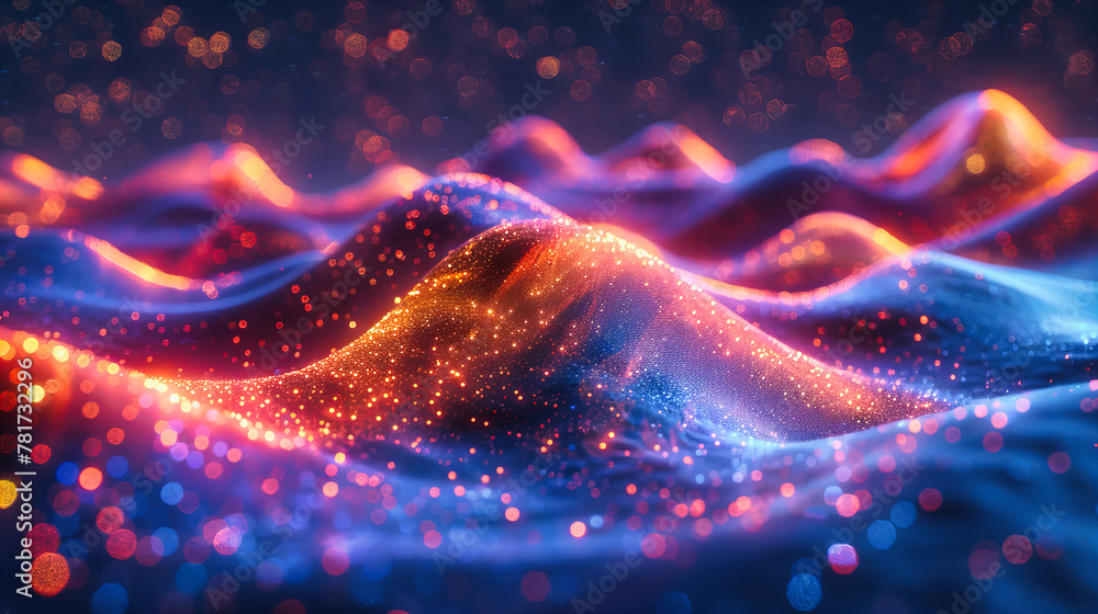 Poster blue futuristic technology wave, abstract digital network concept, glowing lines and particle mesh d