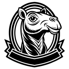 head of a camel mascot,camel silhouette,vector,icon,svg,characters,Holiday t shirt,black camel Hand drawn trendy logo Vector illustration,peacock on a white background,eps,png