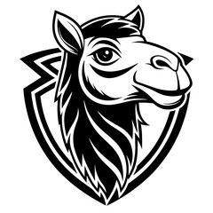 head of a camel mascot,camel silhouette,vector,icon,svg,characters,Holiday t shirt,black camel Hand drawn trendy logo Vector illustration,peacock on a white background,eps,png
