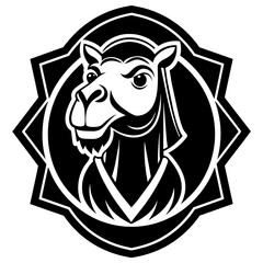 head of a camel mascot,camel silhouette,vector,icon,svg,characters,Holiday t shirt,black camel Hand drawn trendy logo Vector illustration,peacock on a white background,eps,png