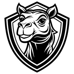 head of a camel mascot,camel silhouette,vector,icon,svg,characters,Holiday t shirt,black camel Hand drawn trendy logo Vector illustration,peacock on a white background,eps,png