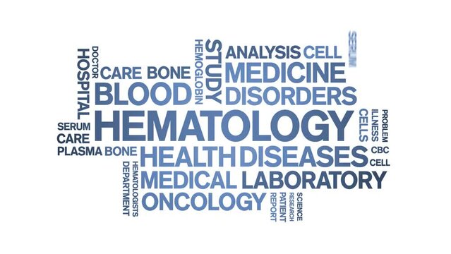 Hematology animated word cloud;text design animation tag kinetic typography seamless loop.