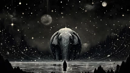 Foto op Plexiglas elephant A starry night sky with a bright moon  illustrates the beauty of nature © nattapon