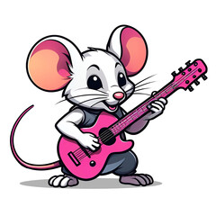 vector cartoon cute mouse playing guitar