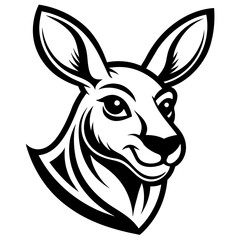 head of a kangaroo mascot,kangaroo silhouette,vector,icon,svg,characters,Holiday t shirt,black kangaroo Hand drawn trendy logo Vector illustration,peacock on a white background,eps,png