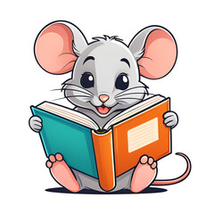 vector cartoon cute mouse reading a book