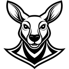 head of a kangaroo mascot,kangaroo silhouette,vector,icon,svg,characters,Holiday t shirt,black kangaroo Hand drawn trendy logo Vector illustration,peacock on a white background,eps,png