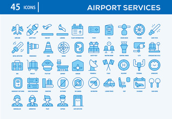 Airport Services Icons Collection For Business, Marketing, Promotion In Your Project. Easy To Use, Transparent Background, Easy To Edit And Simple Vector Icons