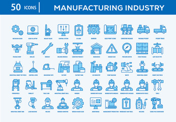 Manufacturing Industry Icons Collection For Business, Marketing, Promotion In Your Project. Easy To Use, Transparent Background, Easy To Edit And Simple Vector Icons